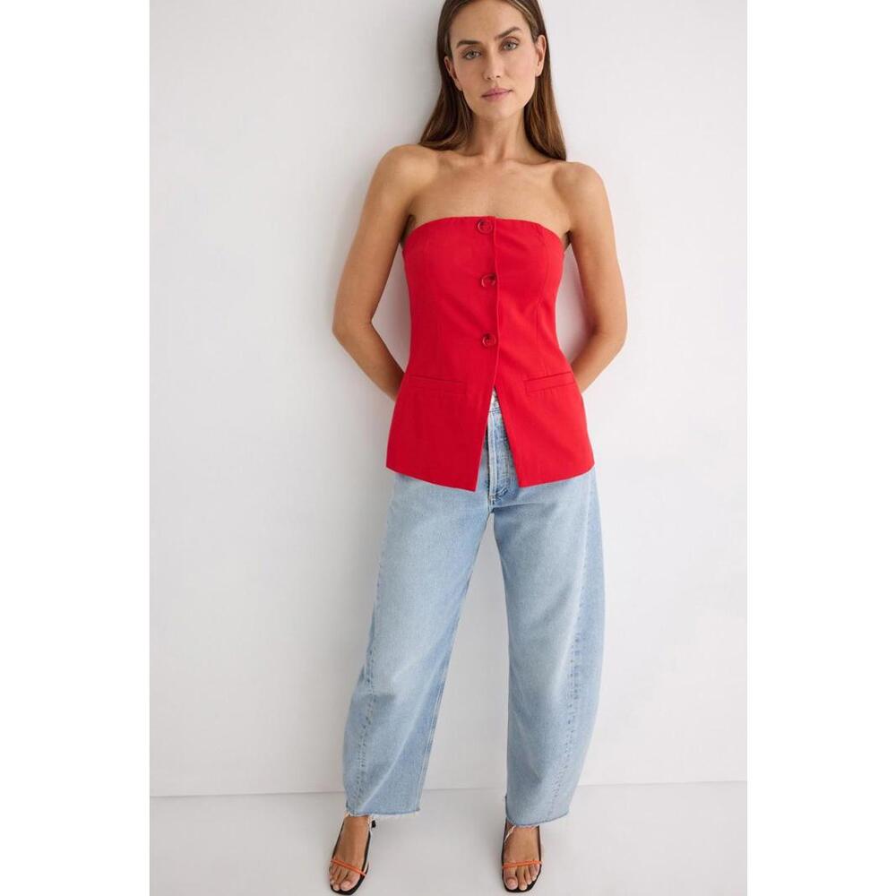 Endless Rose Red Strapless Buttoned Long Top Size S with Stain